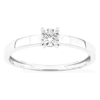Anel solitário em ouro branco 9K com diamante criado 0,20 ct e aro plano