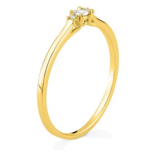 Anillo solitario de oro amarillo 9K con diamante redondo acompañado 0,06 ct