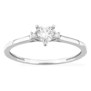 Anel solitário em ouro branco 9K com diamante coração acompanhado 0,21 ct