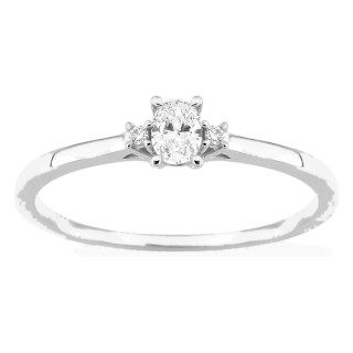 Anel solitário em ouro branco 9K com diamante oval acompanhado 0,17 ct