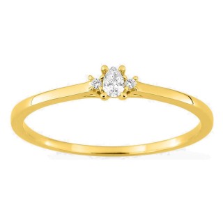 Anel solitário em ouro amarelo 9K com diamante lapidação pera acompanhado 0,06 ct