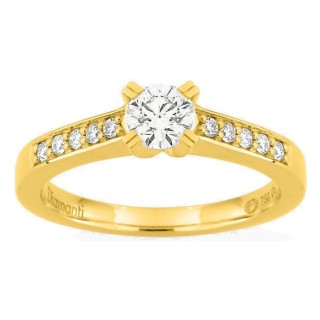Anillo solitario acompañado de oro amarillo 18K con diamantes creados 0,40 ct