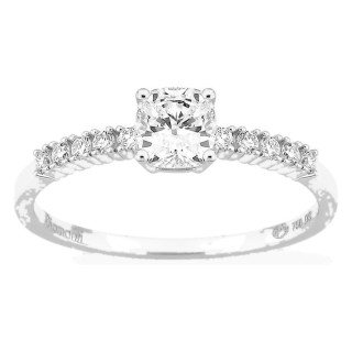 Anel solitário acompanhado em ouro branco 18K com diamantes criados 0,63 ct lapidação almofada
