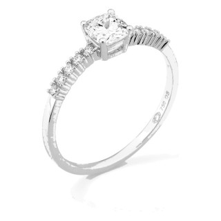 Anel solitário acompanhado em ouro branco 18K com diamantes criados 0,63 ct lapidação almofada