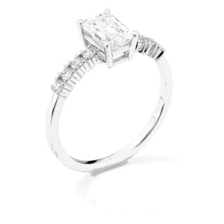 Anel solitário acompanhado em ouro branco 18K com diamantes criados 1,21 ct lapidação esmeralda