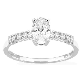 Anel solitário acompanhado em ouro branco 18K com diamantes criados 0,85 ct lapidação oval