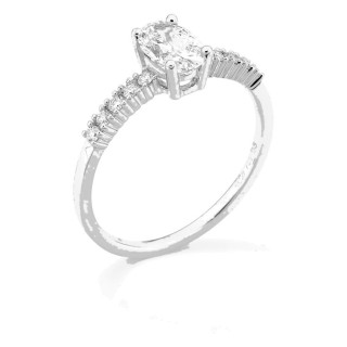 Anel solitário acompanhado em ouro branco 18K com diamantes criados 0,85 ct lapidação oval