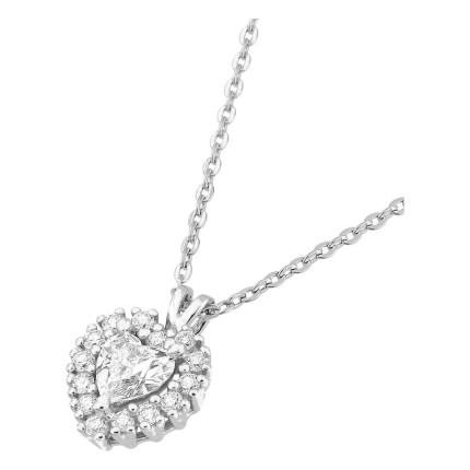 Collar de oro blanco 9K con colgante de corazón y diamantes creados 0,29 ct