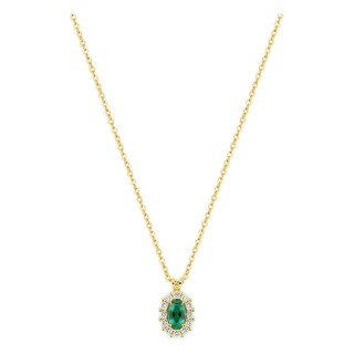 Collar de oro amarillo 9K con esmeralda creada ovalada y diamantes creados 0,16 ct