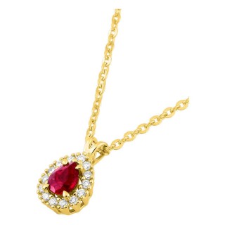 Colar em ouro amarelo 9K com rubi criado lapidação pera e diamantes criados 0,07 ct