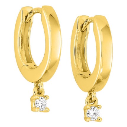 Pendientes de aro de oro amarillo 9K de 8 mm con diamantes creados colgantes 0,05 ct