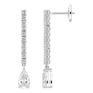 Pendientes colgantes de oro blanco 18K con diamantes creados 1,52 ct y piedra principal talla pera
