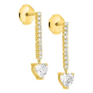 Brincos pendentes em ouro amarelo 18K com diamantes criados 0,98 ct e pedra principal lapidação coração