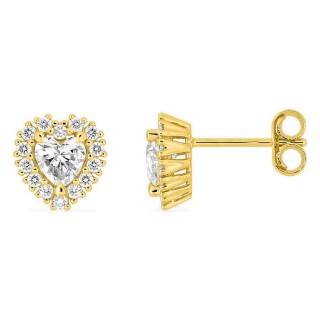 Brincos de pressão em ouro amarelo 9K com diamantes criados 0,58 ct lapidação coração em halo