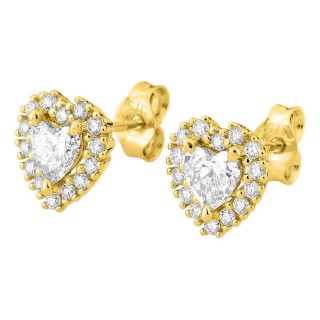 Brincos de pressão em ouro amarelo 9K com diamantes criados 0,58 ct lapidação coração em halo