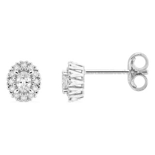 Brincos de pressão em ouro branco 9K com diamantes criados 0,21 ct ovais em halo