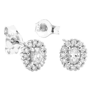 Pendientes de botón de oro blanco 9K con diamantes creados 0,21 ct ovalados en halo