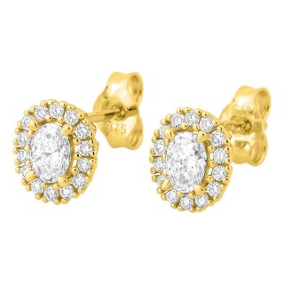 Pendientes de botón de oro amarillo 9K con diamantes creados 0,46 ct ovalados en halo