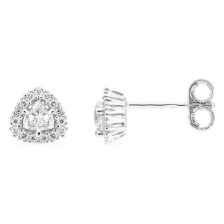 Brincos de pressão em ouro branco 9K com diamantes criados 0,27 ct lapidação trillion em halo