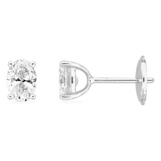 Pendientes de botón de oro blanco 18K con diamantes creados ovalados 1,00 ct