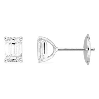 Pendientes de botón de oro blanco 18K con diamantes creados talla esmeralda 1,00 ct