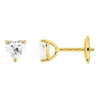 Pendientes de botón de oro amarillo 18K con diamantes creados talla corazón 0,76 ct