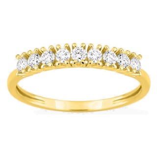 Meia aliança em ouro amarelo 9K com diamantes criados 0,30 ct em cravação de garras