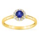 Anillo de oro amarillo 9K con zafiro creado redondo y diamantes creados 0,13 ct