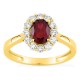 Anillo de oro amarillo 9K con rubí creado ovalado y diamantes creados 0,40 ct