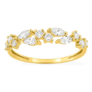 Anel em ouro amarelo 9K com diamantes criados 0,47 ct em lapidações marquise e redonda