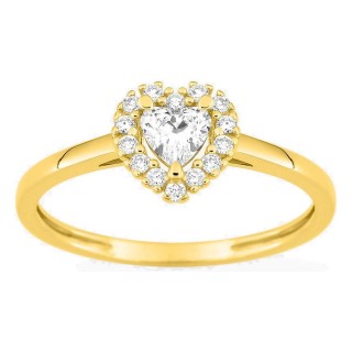 Anel solitário em ouro amarelo 9K com diamante coração 0,29 ct e halo