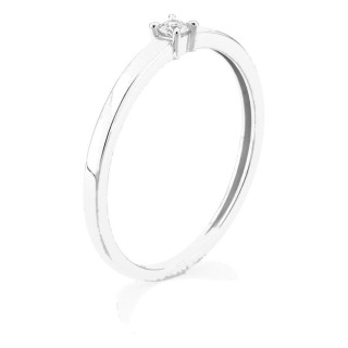 Anillo solitario de oro blanco 9K con diamante creado 0,05 ct y aro plano
