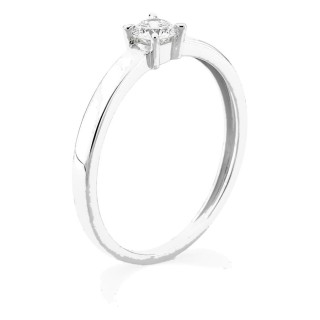Anillo solitario de oro blanco 9K con diamante creado 0,20 ct y aro plano