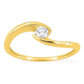 Anel solitário em ouro amarelo 9K com diamante criado 0,15 ct em cravação ilusão