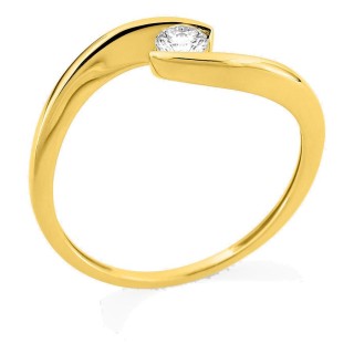 Anillo solitario de oro amarillo 9K con diamante creado 0,15 ct en engaste ilusión