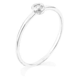 Anel solitário em ouro branco 9K com diamante criado 0,05 ct em cravação fantasia