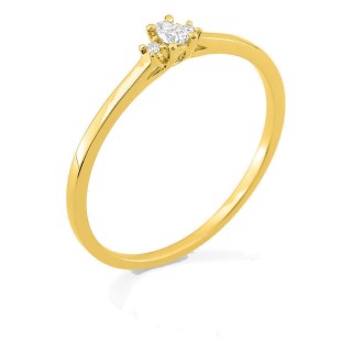 Anel solitário em ouro amarelo 9K com diamante lapidação pera acompanhado 0,06 ct