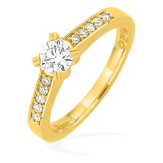 Anillo solitario acompañado de oro amarillo 18K con diamantes creados 0,40 ct