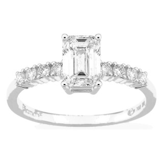 Anel solitário acompanhado em ouro branco 18K com diamantes criados 1,21 ct lapidação esmeralda