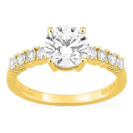 Anillo solitario acompañado de oro amarillo 18K con diamantes creados 1,82 ct