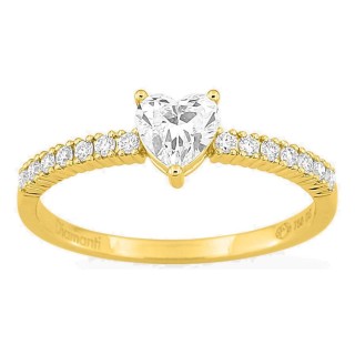Anel solitário acompanhado em ouro amarelo 18K com diamantes criados 0,52 ct e centro lapidação coração