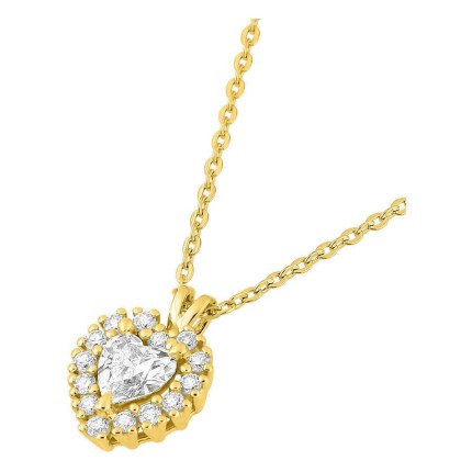 Collar de oro amarillo 9K con colgante de corazón y diamantes creados 0,29 ct