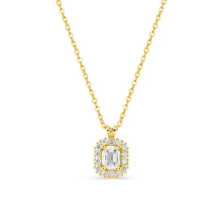 Collar de oro amarillo 9K con colgante talla esmeralda y diamantes creados 0,36 ct