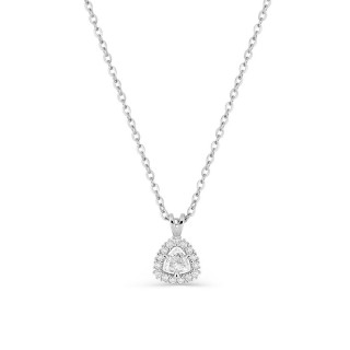 Collar de oro blanco 9K con colgante de diamantes creados 0,13 ct talla trillón en halo