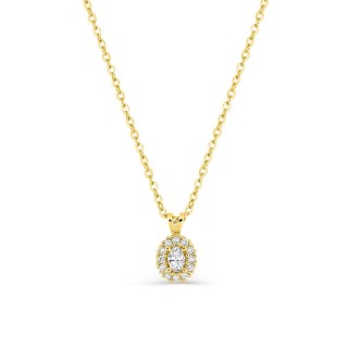 Colar em ouro amarelo 9K com pendente oval de diamantes criados 0,11 ct em halo