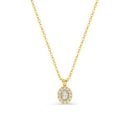 Collar de oro amarillo 9K con colgante ovalado de diamantes creados 0,11 ct en halo