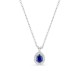 Collar de oro blanco 9K con zafiro creado talla pera y diamantes creados 0,07 ct