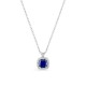 Collar de oro blanco 9K con zafiro creado talla cojín y diamantes creados 0,13 ct