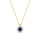 Collar de oro amarillo 9K con zafiro creado redondo y diamantes creados 0,13 ct