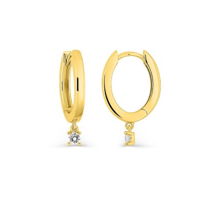 Brincos de argola em ouro amarelo 9K de 11 mm com diamantes criados pendentes 0,11 ct